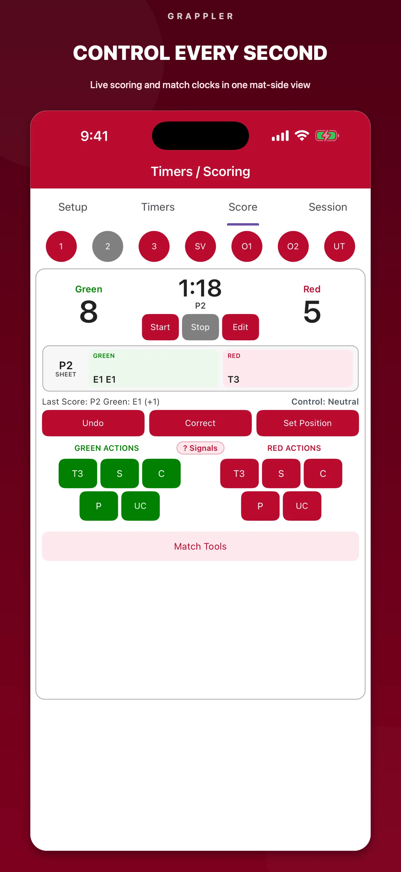 Grappler live scoring screen